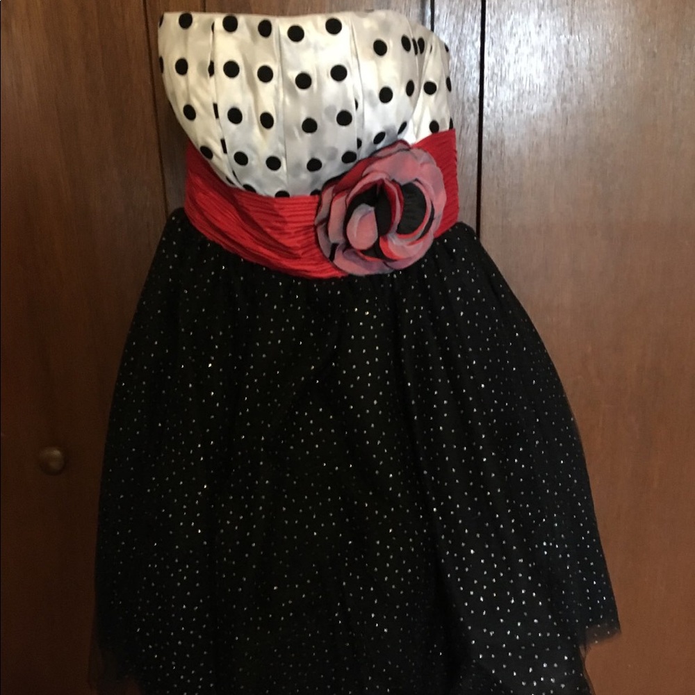 Black, white, and red homecoming dress